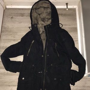 Black fur lined coat